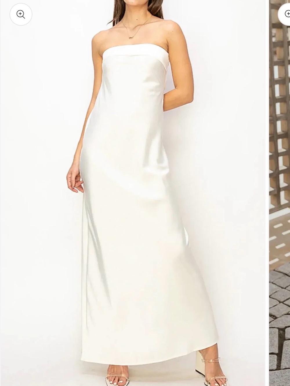 Strapless White Satin Maxi Dress